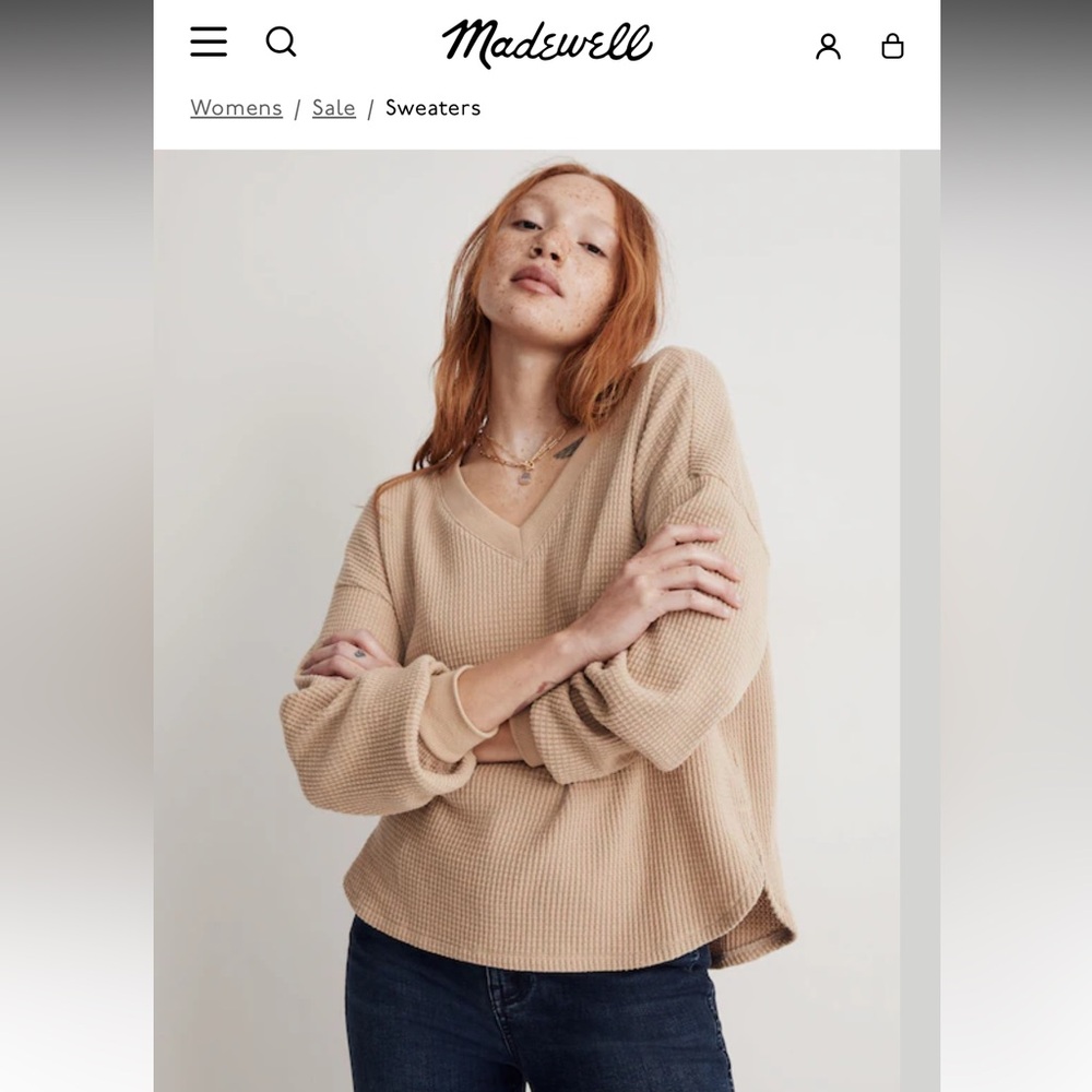 Madewell Waffle Knit V-Neck Long-Sleeve Sweater